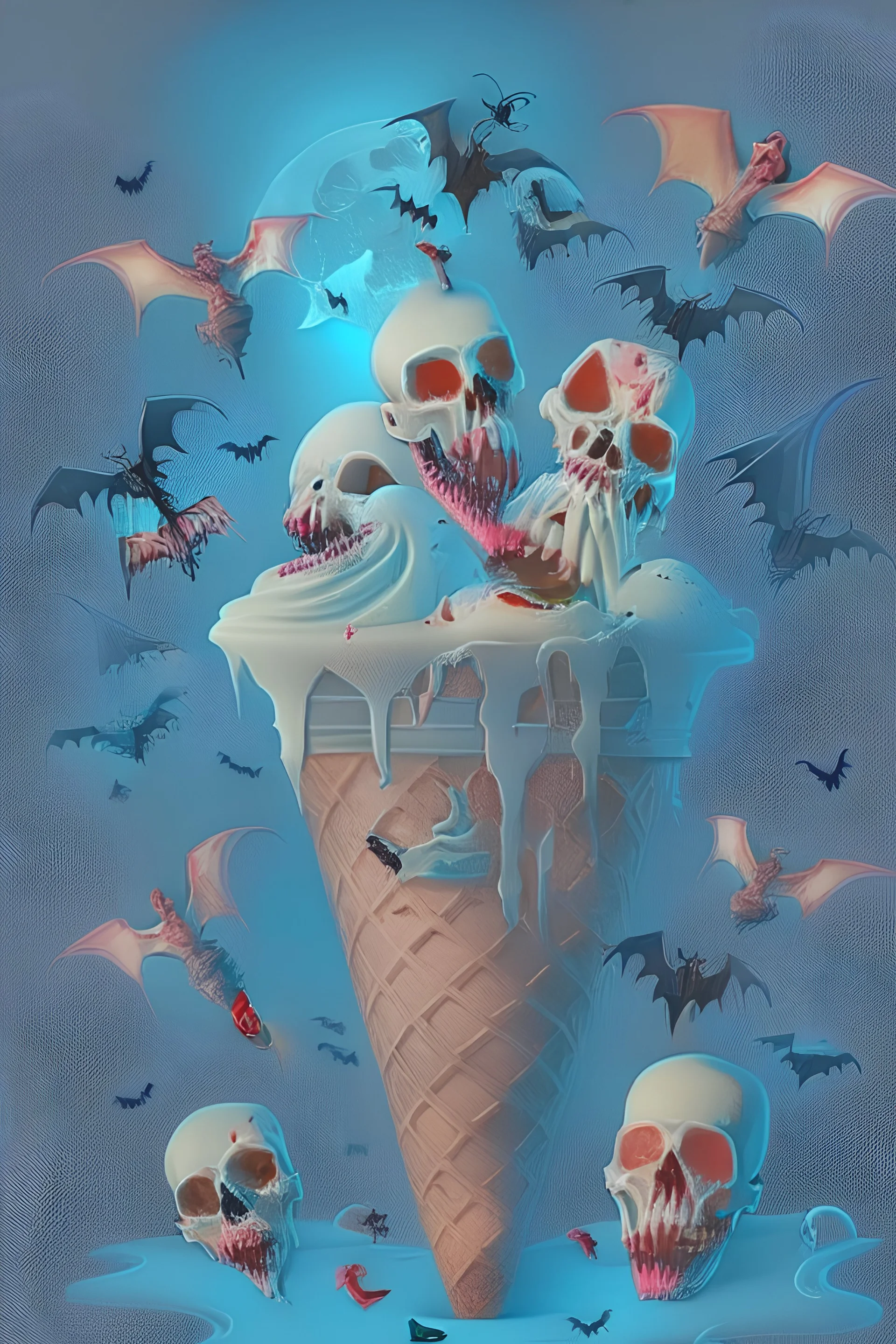 Spooky Ice cream with ghosts and skeletons and bats and blood