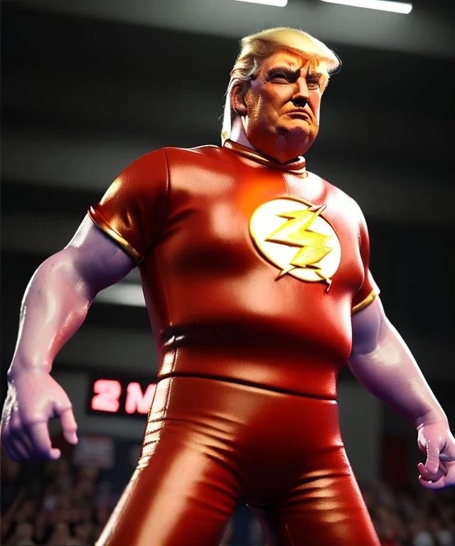 Donald trump wrestler, wrestling, flash lights, color breeches, suspenders, retro style, 80s, hot ambient, photo studio, gold, vibrant color, gradient, highly detailed, art stations, concept art, smooth, unreal engine 5, god rays, ray tracing, RTX, lumen lighting, ultra detail, volumetric lighting, 3d, finely drawn, high definition, high resolution.