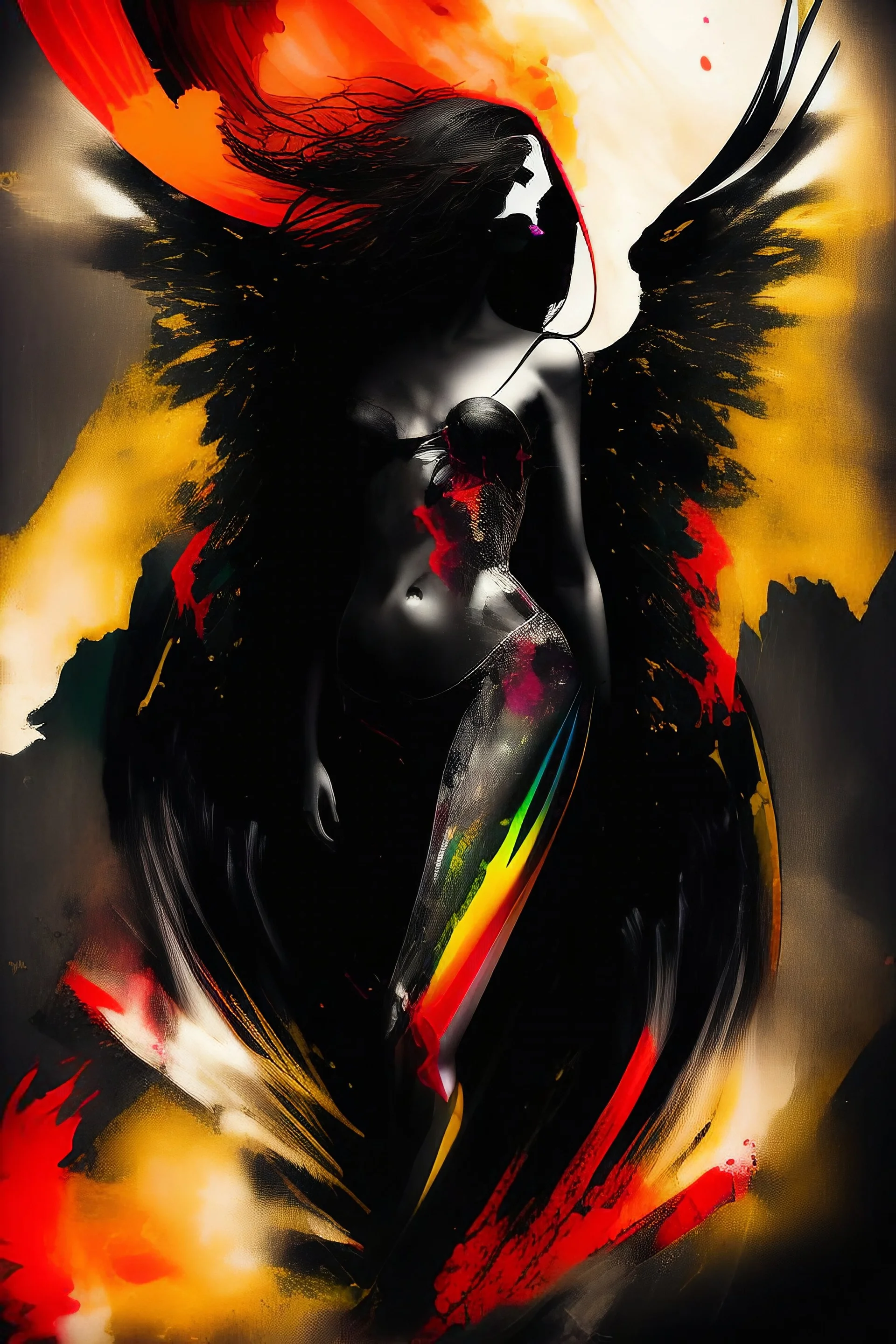 Explosive abstract image of a dark angel