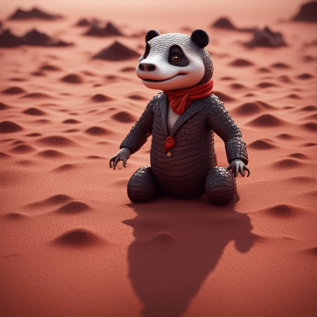 pen outline, in the style of Escher, super model female crocodile panda witch on the red sand beach ,bokeh like f/0.8, tilt-shift lens 8k, high detail, smooth render, down-light, unreal engine