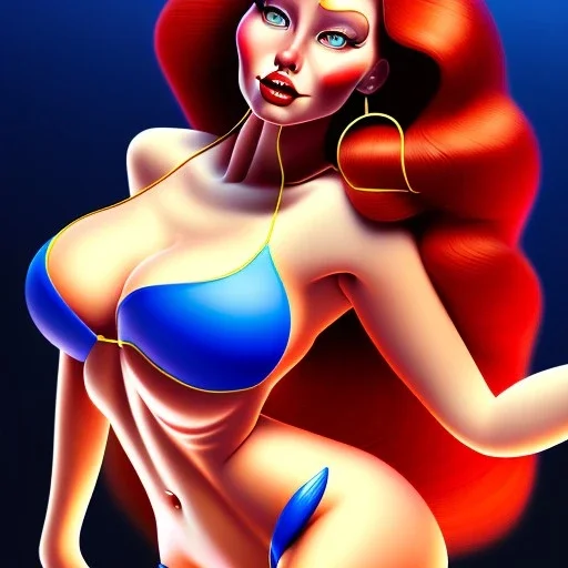 fullbody portrait of voluptuous atletic beautiful young Jessica Rabbit in bikini Sandro Botticelli style