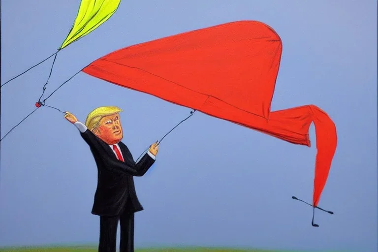 Painting, donald trump flying a kite in a rainstorm