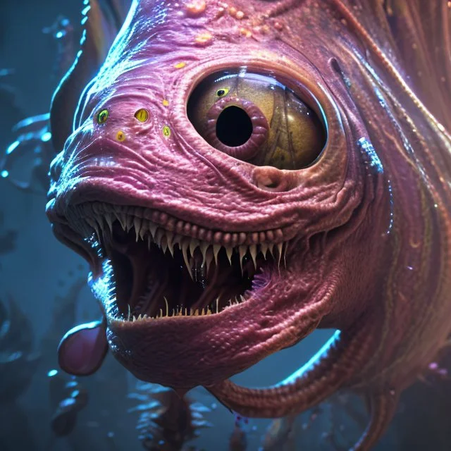 fluid ink angler fish creature, unreal engine 5, 8k resolution, photorealistic, ultra detailed