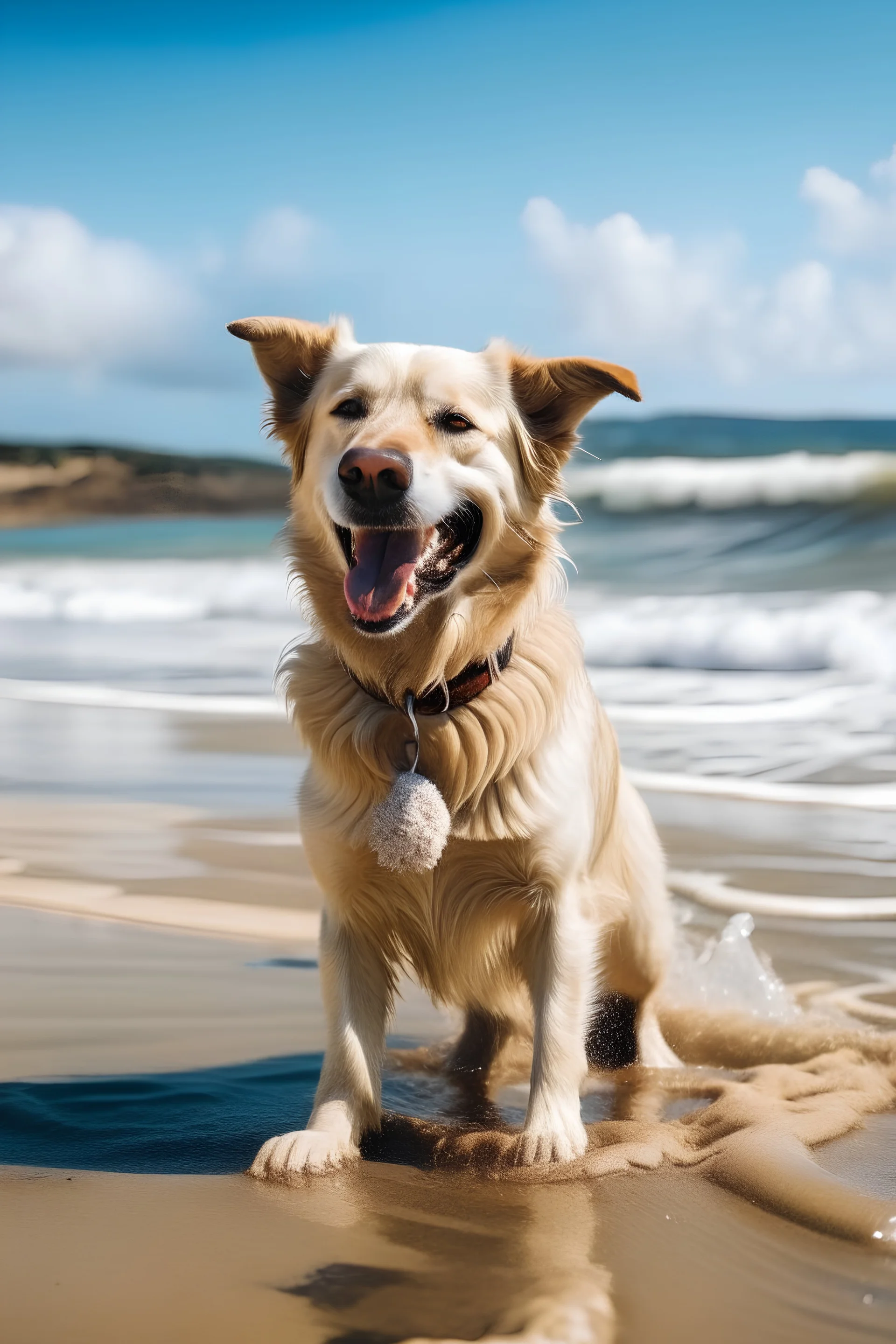 A happy dog, in the beach