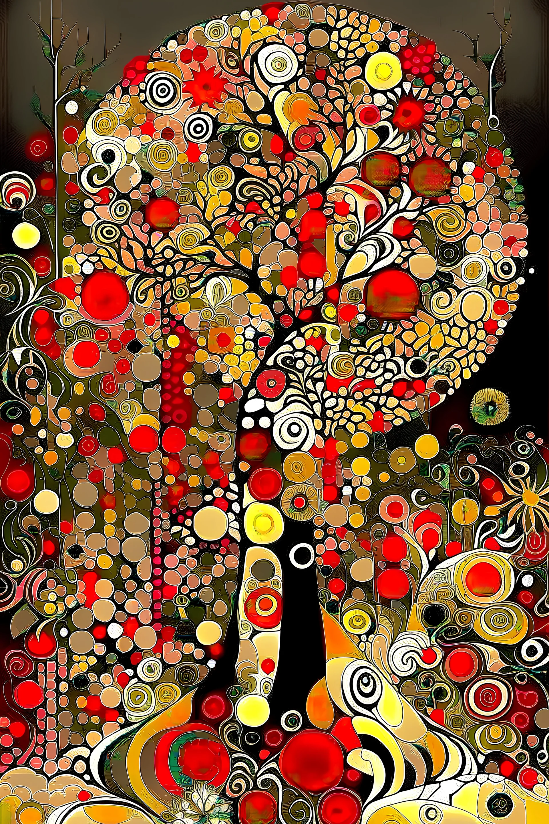 Gustave Klimt, solid colors, reminiscent of luxury, abstract beautiful surreal fashion Christmas tree, minimalist, clean with some abstract elements, in black, white, gold and red colors , trending on artstation, sharp focus, studio photo, intricate details, highly detailed, by greg rutkowski, beautiful winter landscape, beautiful dramatic sky
