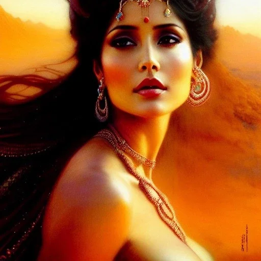 Drawing of beautiful face,busty Dejah Thoris,sweet stare,Mars,desert,minimal ancient armor, balanciaga fashion clothe painting by gaston bussiere, greg rutkowski, yoji shinkawa, yoshitaka amano, tsutomu nihei, donato giancola, tim hildebrandt, oil on canvas, cinematic composition, extreme detail,fit full head inside picture,16k