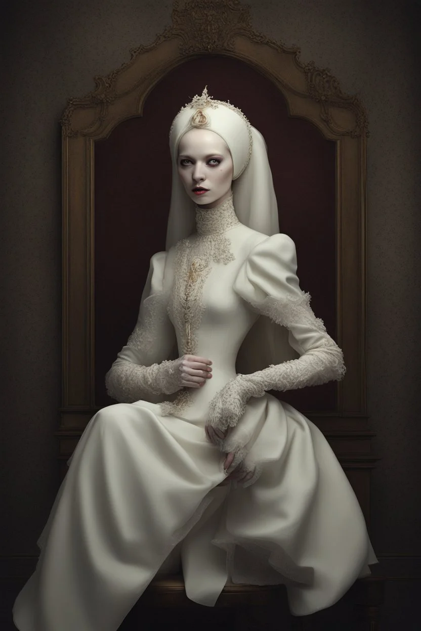 lady ermine with ermine-head, albino, bizarre, surreal, darkmood by natalie shau