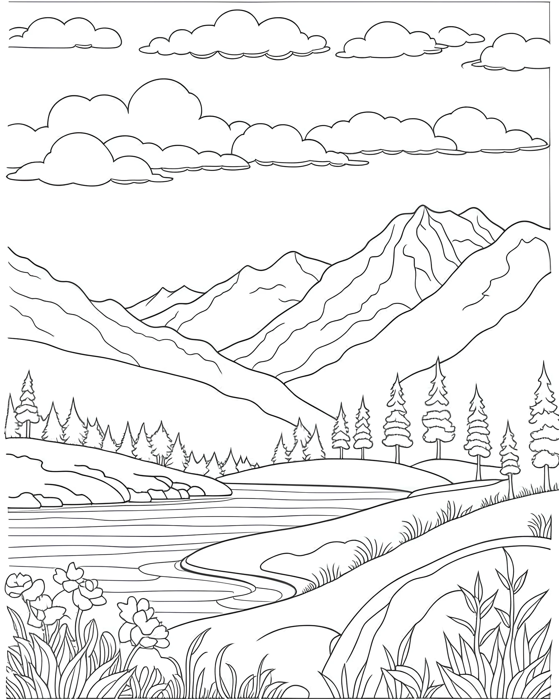coloring book page, Generate argentinian nature landscape background. clean and simple line art