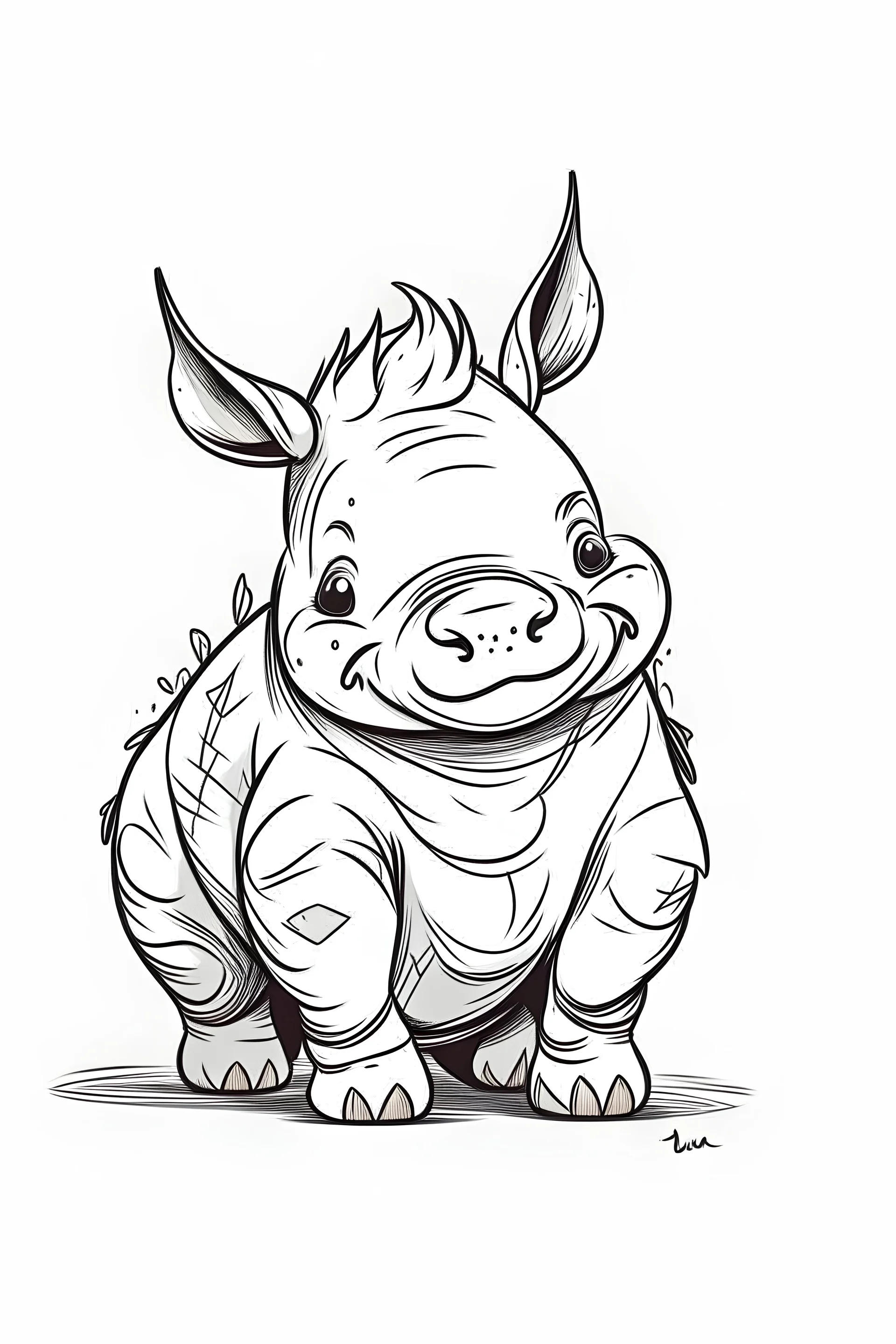 Outline art for cute rino full body,color book, sketch style, white background,clean lines,no shadows and we'll uotlined, low details