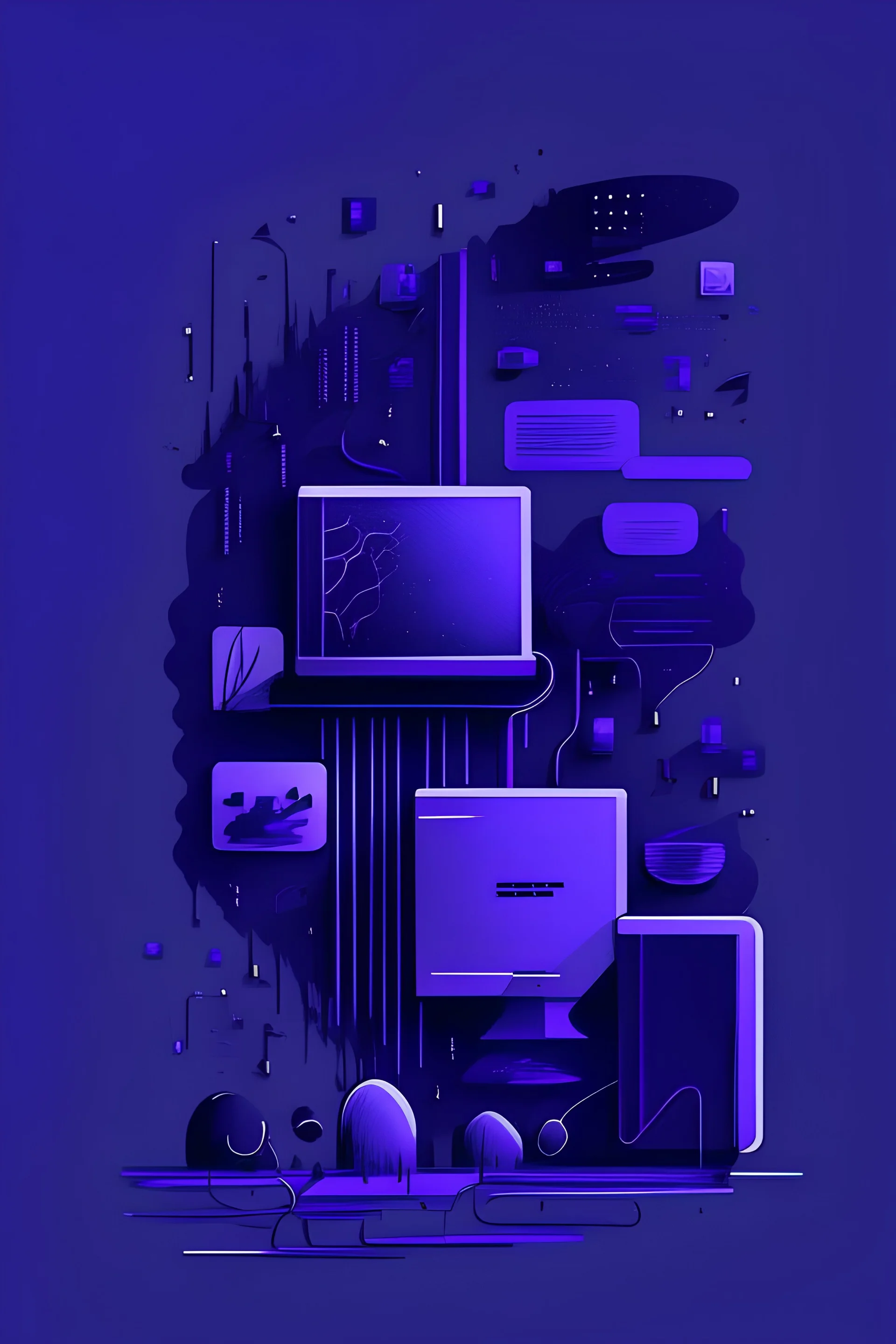 illustrations with a simple art style that show software use, use dark blue-purple and black, make it happy and minimal