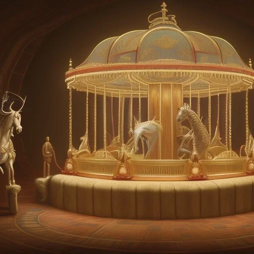 character render of a carousel horse with bar under glass dome, 1800s, chiaroscuro lighting , 8k UHD, beautiful, realistic, matte painting, centered, illustration, baroque, muted colors,renaissance, artwork, high-quality, rocco, greg rutowski, howard lyon, brian froud, anne stokes