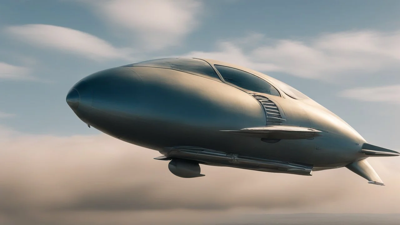a high definition screen shot of a jet-fighter vw-beetle, blimp retrofuturistic, phototrealism, in flight, one subject,