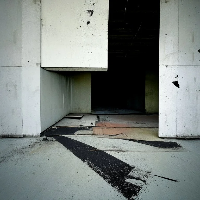 Minimal abstract oil paintings desolate 1960s carpark concrete fragments rough paint graffiti . style of Justin Mortimer and Francis Bacon. road markings.