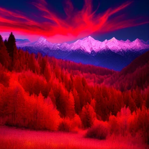 red evening sky over the mountain