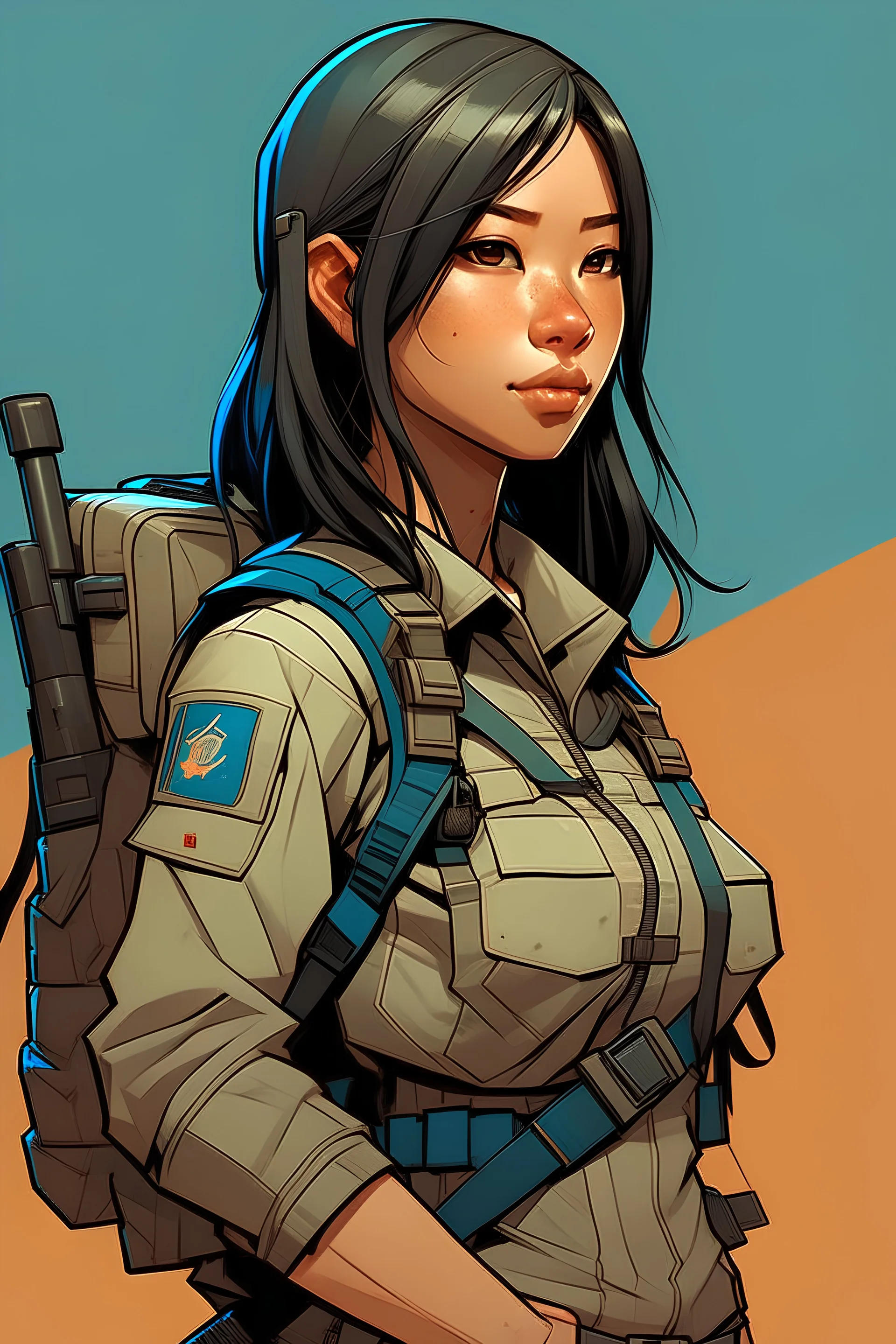 Digital illustration og a female asian prepper character