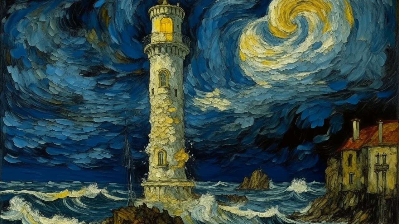 An ivory tower in a tempest storm painted by Vincent van Gogh