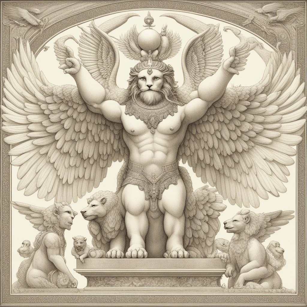 in demonology The appearance of the cherubim continue to be a subject of debate. Mythological hybrids are common in the art of the Ancient Near East. One example is the Babylonian lamassu or shedu, a protective spirit with possessing the wings of an eagle, the body of a lion, and the head of a king.