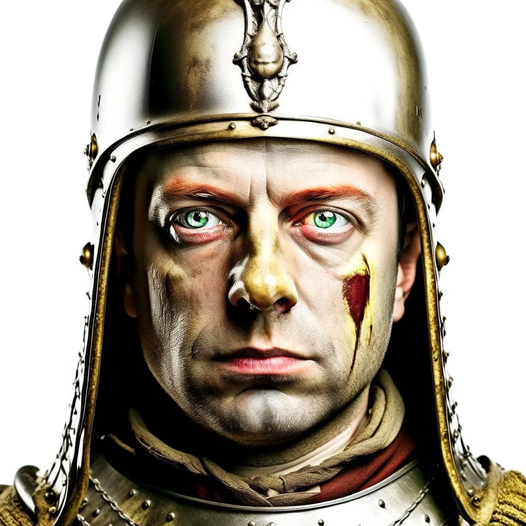 (((fantasy))), portrait, face, close up, long face, town guardsman, medieval, white background