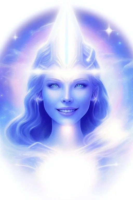 cosmic woman smile, admiral from the future, one fine whole face, crystalline skin, expressive blue eyes,rainbow, smiling lips, very nice smile, costume pleiadian, Beautiful tall woman pleiadian Galactic commander, ship, perfect datailed golden galactic suit, high rank, long hair, hand whit five perfect detailed finger, amazing big blue eyes, smilling mouth, high drfinition lips, cosmic happiness, bright colors, blue, pink, gold, jewels, realist, high commander