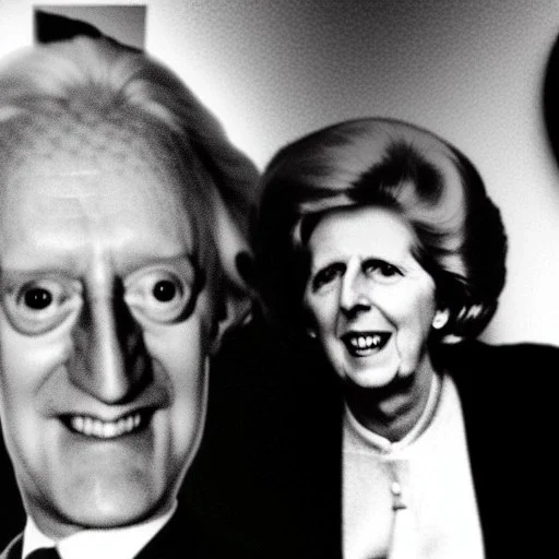 Eerie photo Jimmy saville Margaret Thatcher fox and rabbit ears