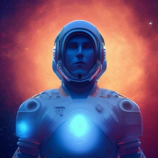 Full body ,Beautiful cosmic man, blue eyes, long blond hair, smiling, cosmic suit, galactic backdrop, soft lighting, hyper realistic, unreal engine 5, 16k