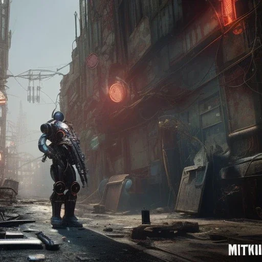 fallout 4 character in the streets of cyberpunk city, unreal engine