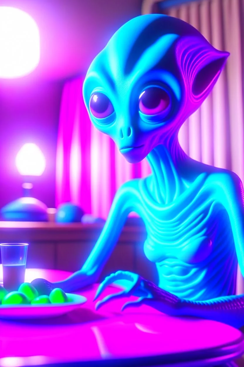 alien at a slumber party ,3d 4k octane render, smooth, sharp focus, highly detailed, unreal engine 5,