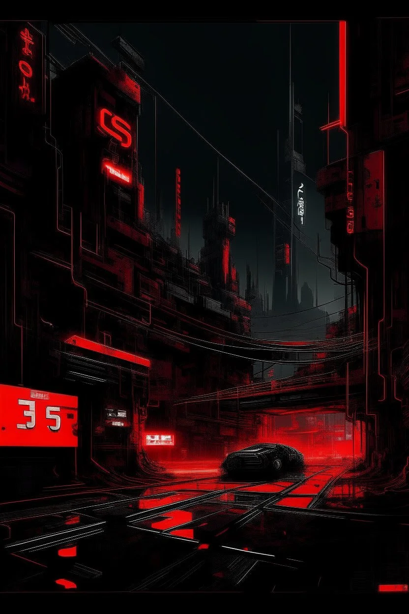 pos-apocalyptic cyberpunk city, a plubicity showing the number 2222, abstract black painting, illuminated red neon, concept art, dark, high contrast, make it as a sticker