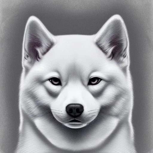 albino shiba inu, ethereal glowing aura, mug shot