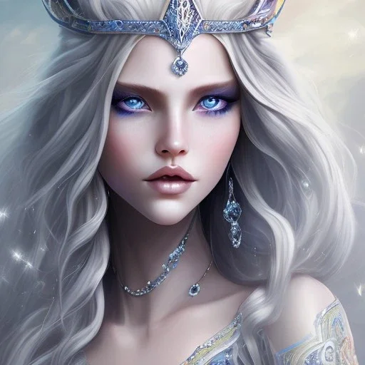 ice queen blue eyes long blond hair smiling face long dress in elden ring realistic