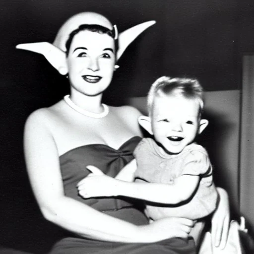 Old 1950s photo of elf with a child