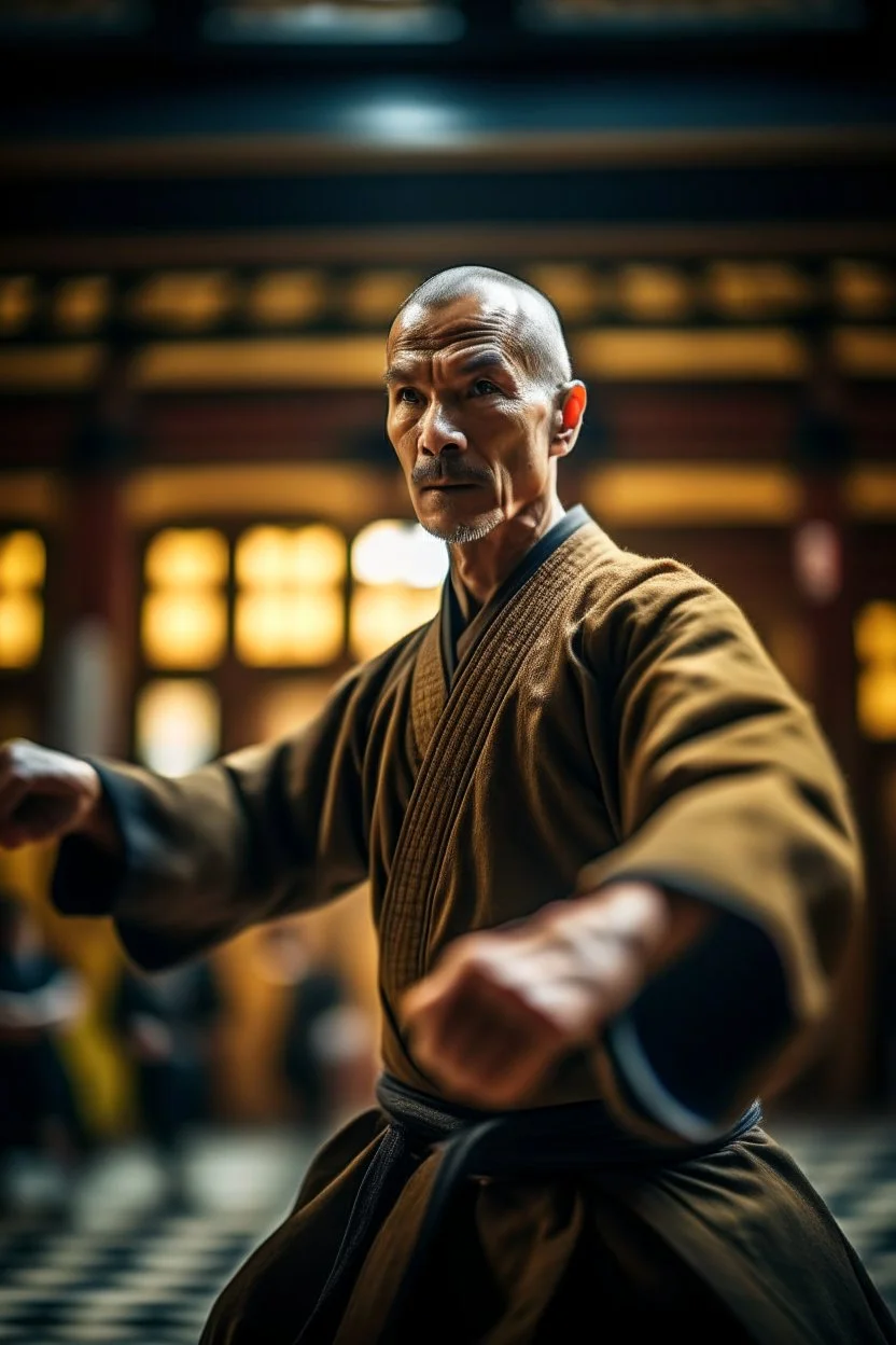 the holy posture of the kung fu master in temple,shot on Hasselblad h6d-400c, zeiss prime lens, bokeh like f/0.8, tilt-shift lens 8k, high detail, smooth render, down-light, unreal engine, prize winning