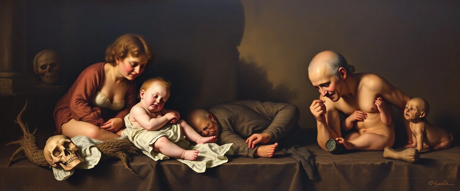 master oil painting by Rembrandt,some are born and some a dying