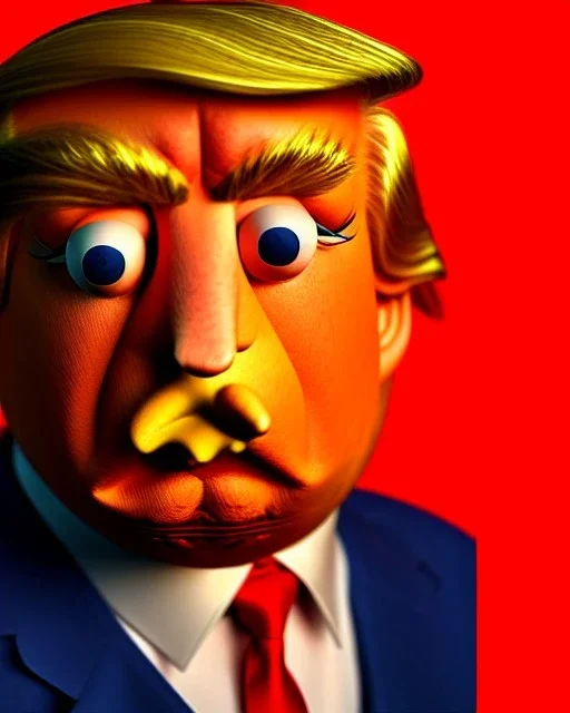 Realistic Waist up Portrait, Donald trump muppet, retro style, photo studio, unreal engine 5, god lights, ray tracing, RTX, lumen lighting, ultra detail, volumetric lighting, 3d.