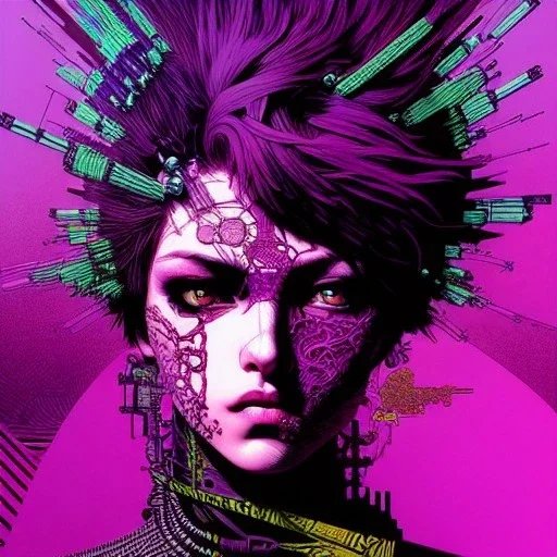 beautiful punk girl, hyper detailed, hyperdetailed, intricately detailed, illustration by <kilian eng> <Yoji Shinkawa>, purple tones,