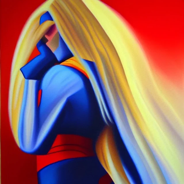 blonde superwoman. oil on canvas, volumetric light