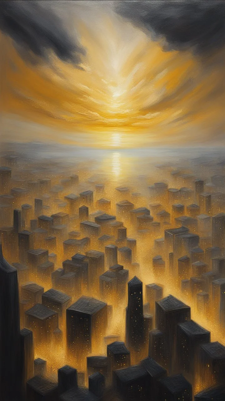 oil painting of a city of gold That lies in the deep distance