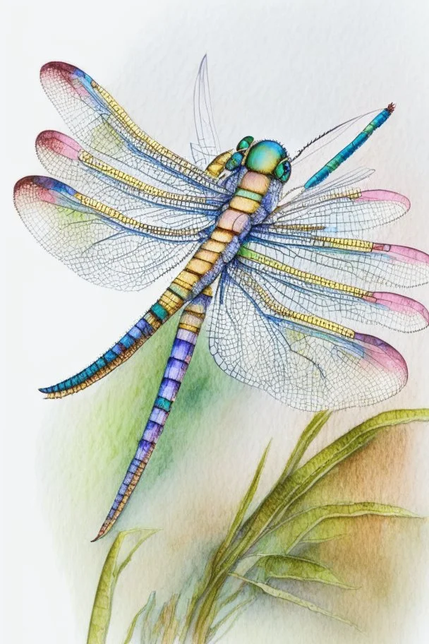 dragonfly drawing, detailed, cute, vivid colors, white background