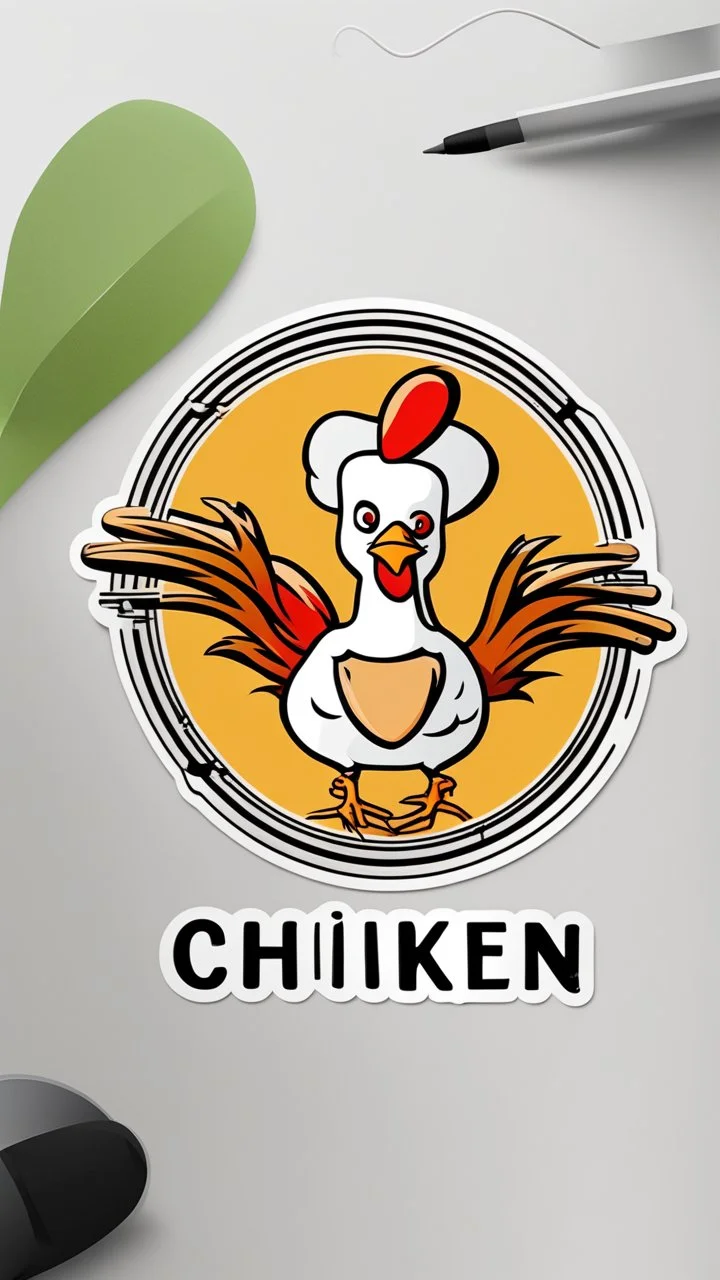 Generate a circular sticker design with the text 'Chicken' in the center. Ensure the background is clean and minimalist, providing a polished and professional appearance. The focus should be on the clarity of the text and the simplicity of the overall design, making it suitable for various applications.