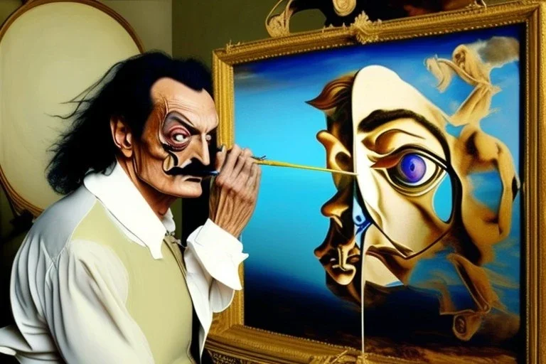 Salvatore Dali is painting a picture of himself