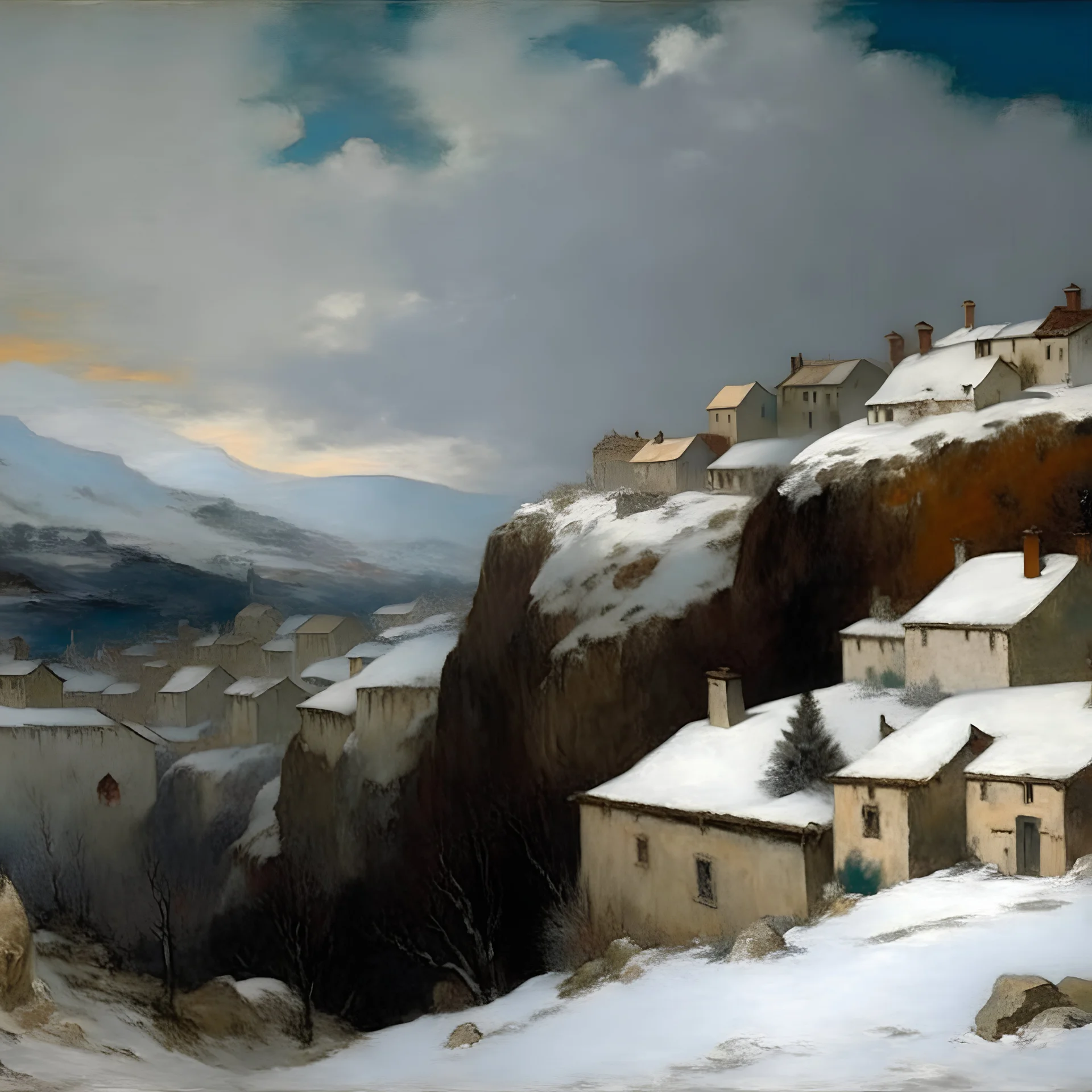 A white village in the sky painted by Gustave Courbet