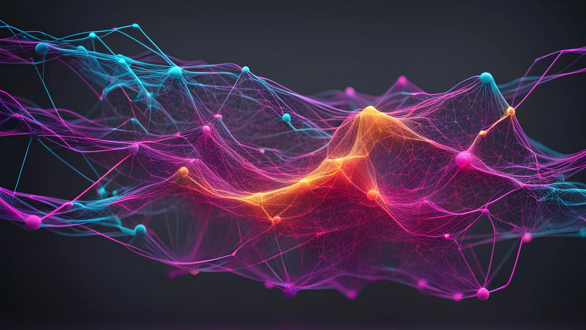 PoinCloud abstract imagem, points, float, Neon network lines , Realistic 3D Render, Macro, mesh, wave network, geometric