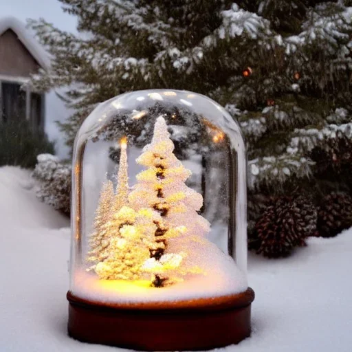 December outside snow wilderness cozy house inside a snowglobe