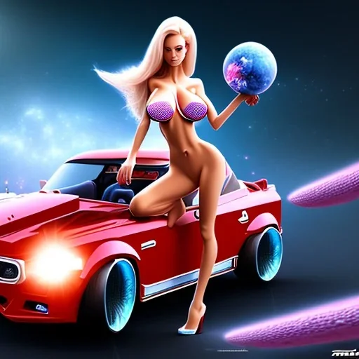 huge breast alien woman on toy car