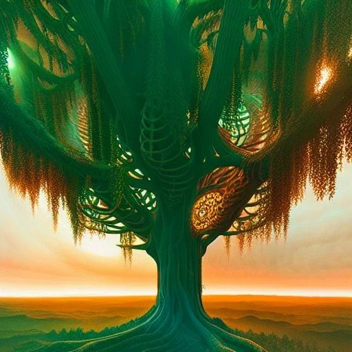 fullbody Drawing of 'sketch of an ancient tree of life',intricate detail,andrea bonelli,Kilian Eng,Ohrai,evan lee,Aleksandr Sidelnikov,KyuYong Eom,three quarters frontal aerial view,toned colors,32k