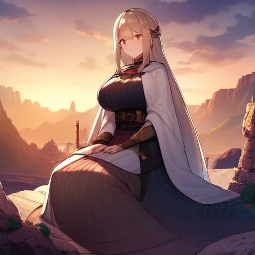 anime girl sitting on top of a huge cactus, in the middle of the desert, grand canyon