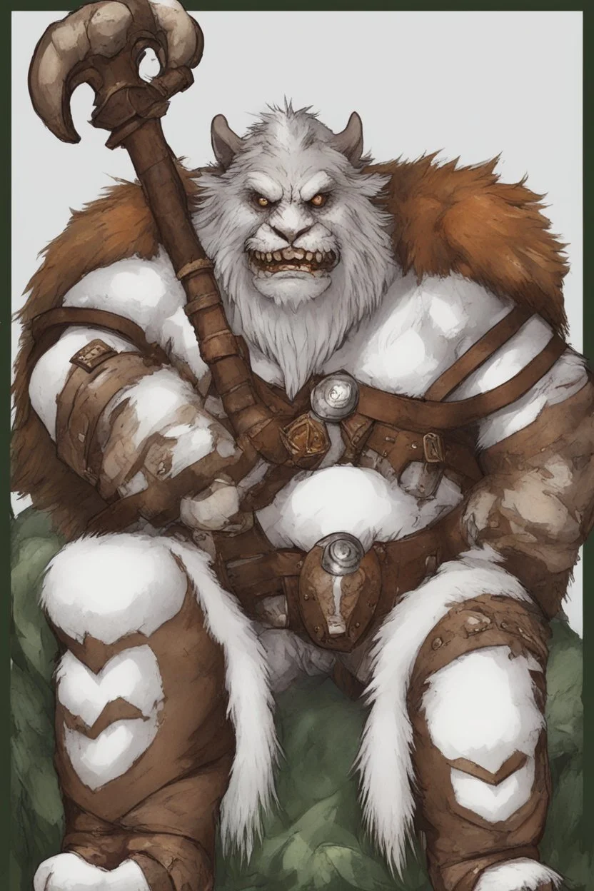 Dnd a bugbear with white fur and leather armor