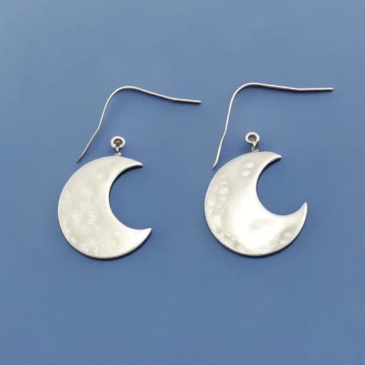 earring, jewlery, round, silver, crescent moon, moon craters