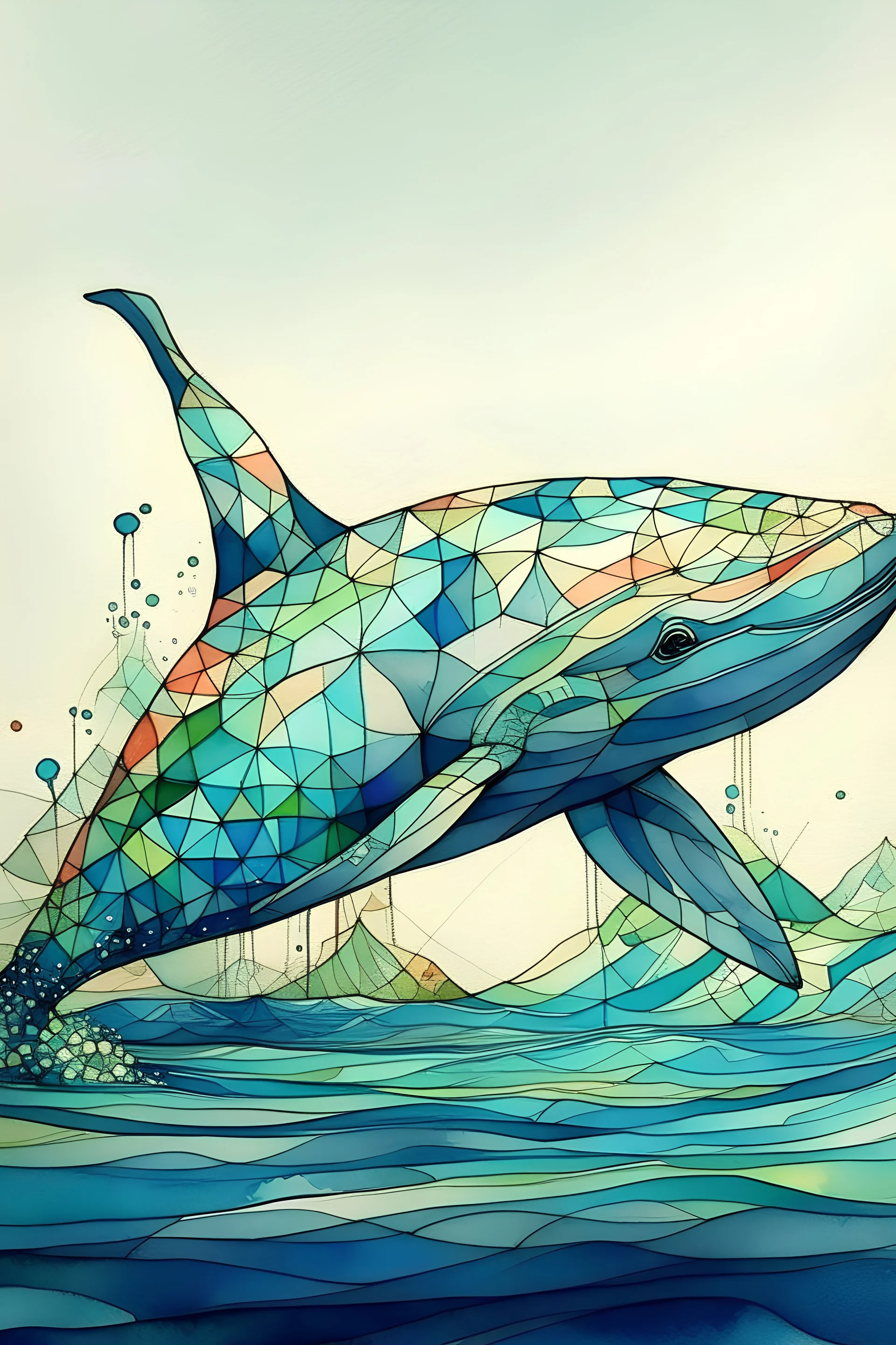 اريد صوره حوت مع بعض الأشكال الهندسية ومتلونه بالوان مائيه