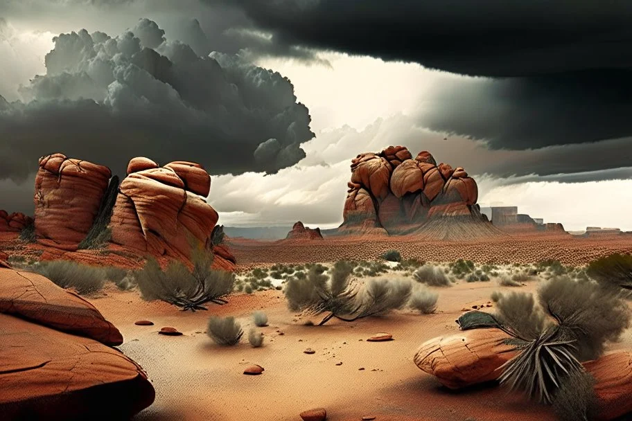 Cloudy day, rocks, arid land